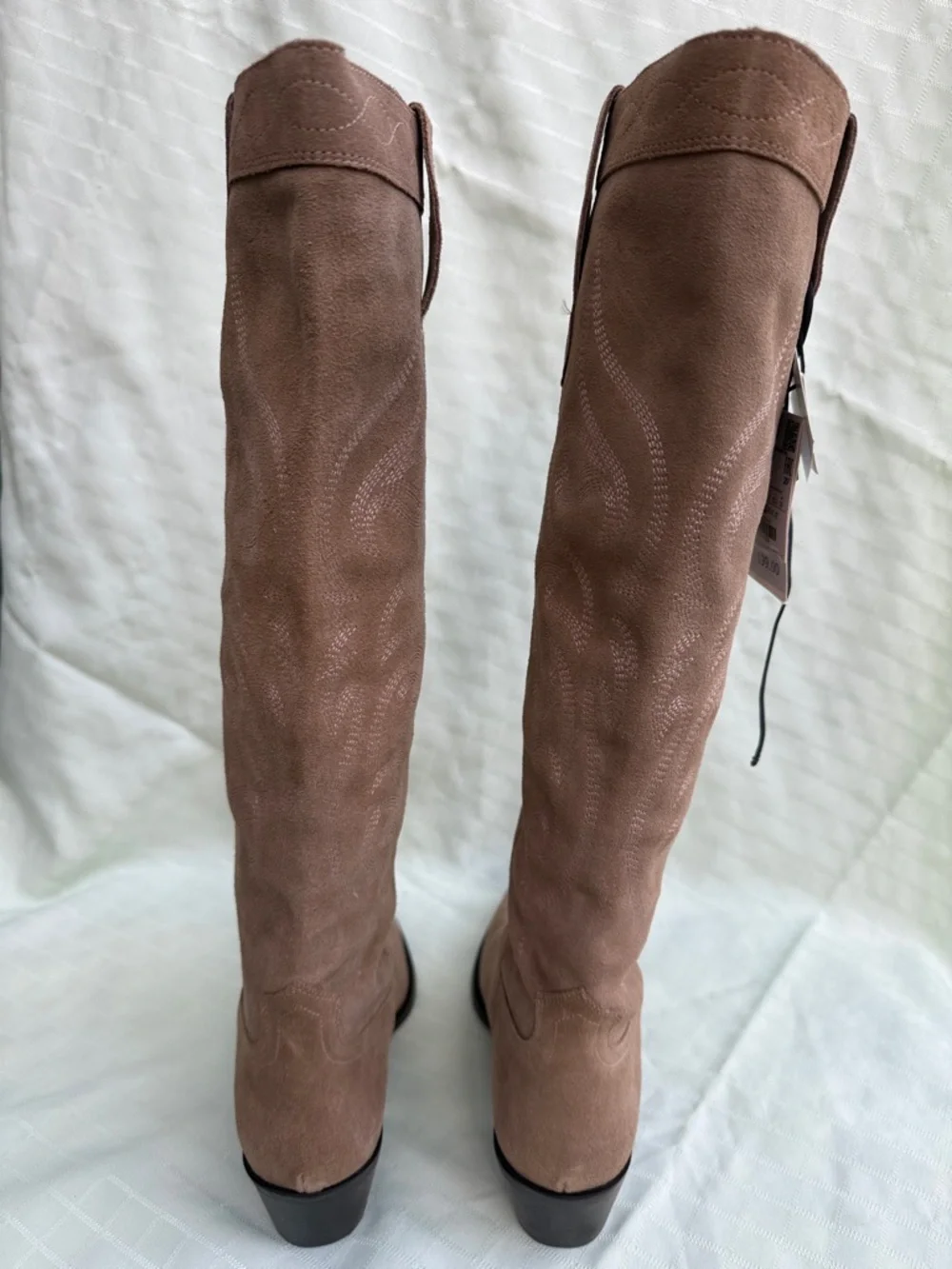 New Zara Taupe Suede Knee-High Western Boots